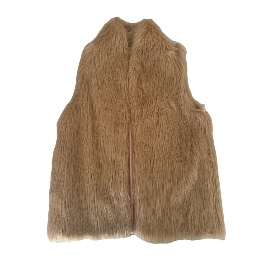 BCBGeneration Faux Fur Tan Vest Women’s Size Small Mob Wife Open Front